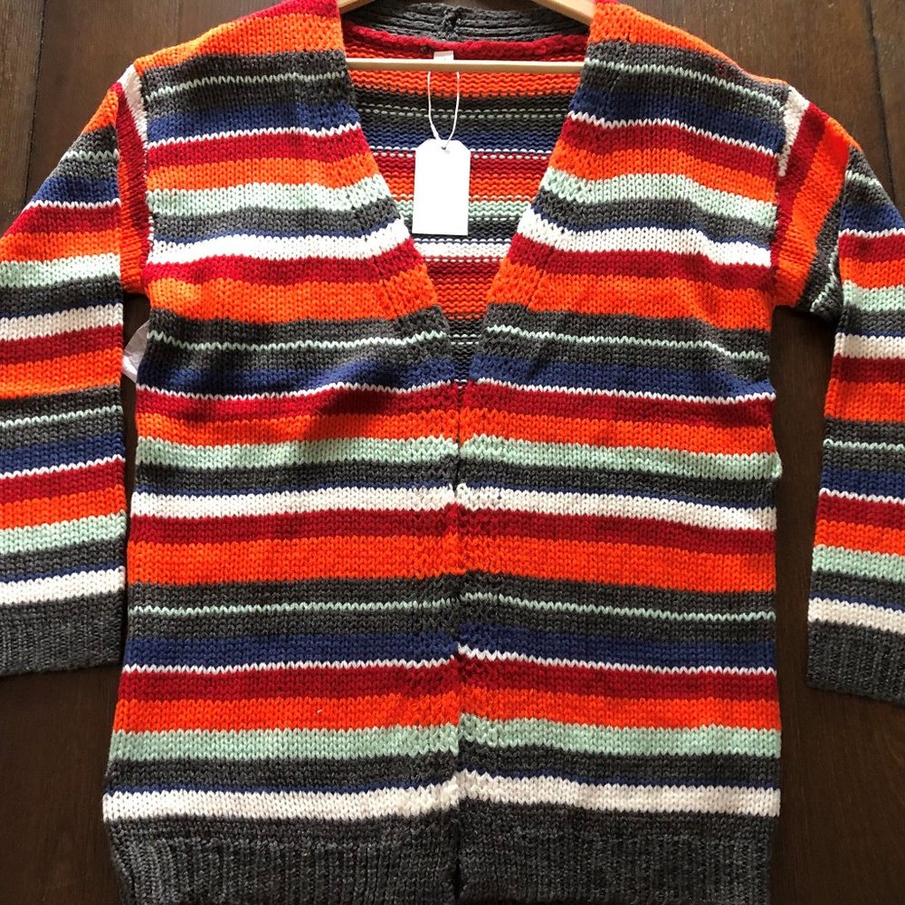 NWT, Grey Long Sleeve Striped Cardigan Sweater, Aljok, Size Medium